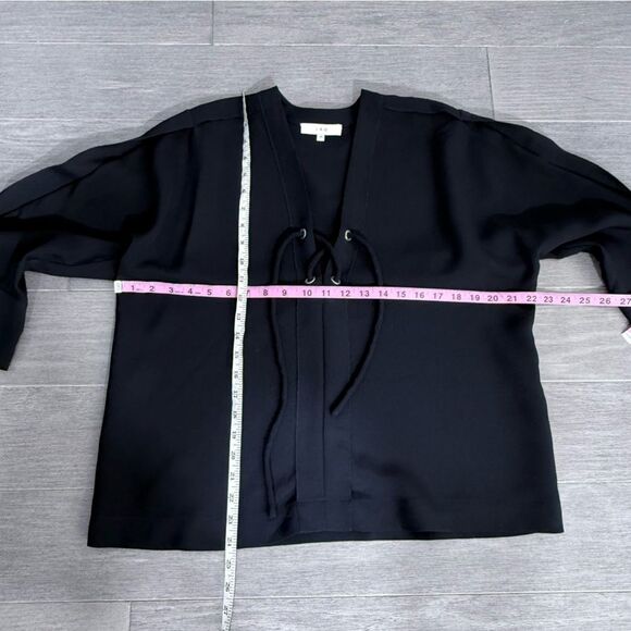 IRO Alis Lace Up Tie Front V-Neck Blouse Top 38 / 6 Navy Boxy Flowy Minimalist - Picture 15 of 16